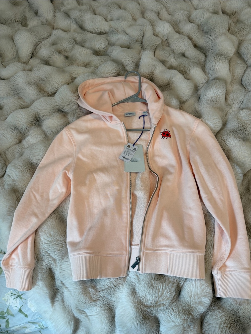 Burberry Pink Hooded Zip Jacket with Ladybug Patch